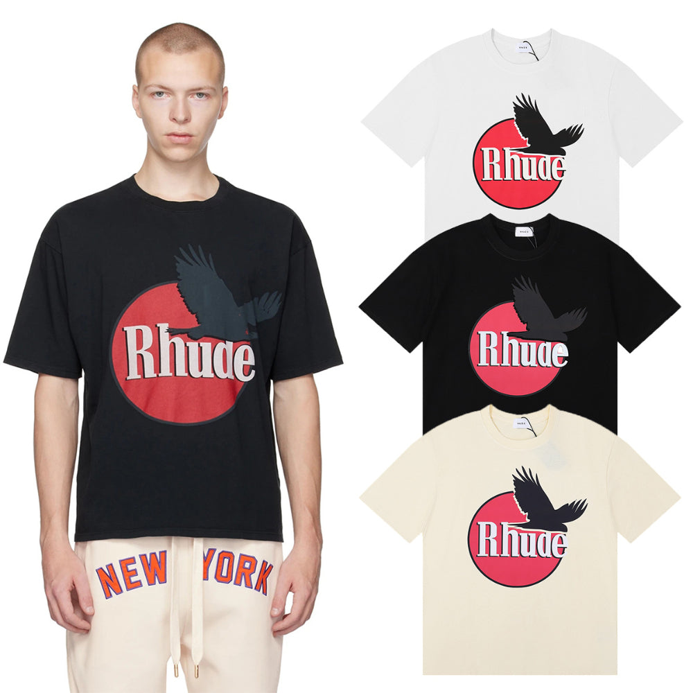 Rhude T Shirt Black Dove Letter Print Short Sleeve T-Shirt