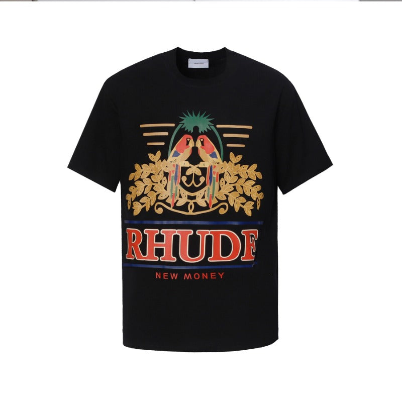 Rhude T Shirt Parrot Wheat Ear Letter Print Short Sleeve T-Shirt