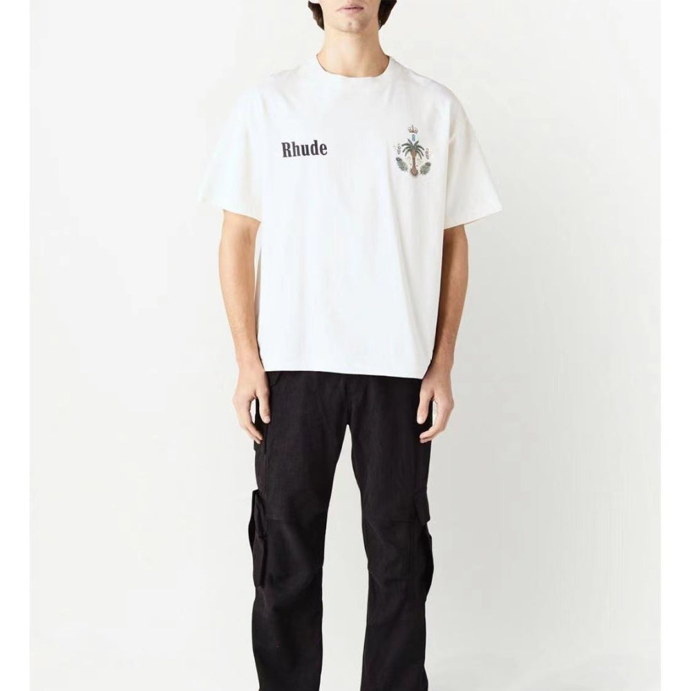 Rhude T Shirt Micro Standard Island Coconut Tree Print Short Sleeve T-Shirt