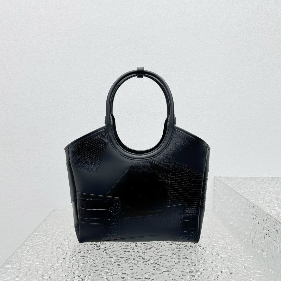 ＭＩ ＭＵ  IVY LEATHER PATCHWORK BAG BLACK