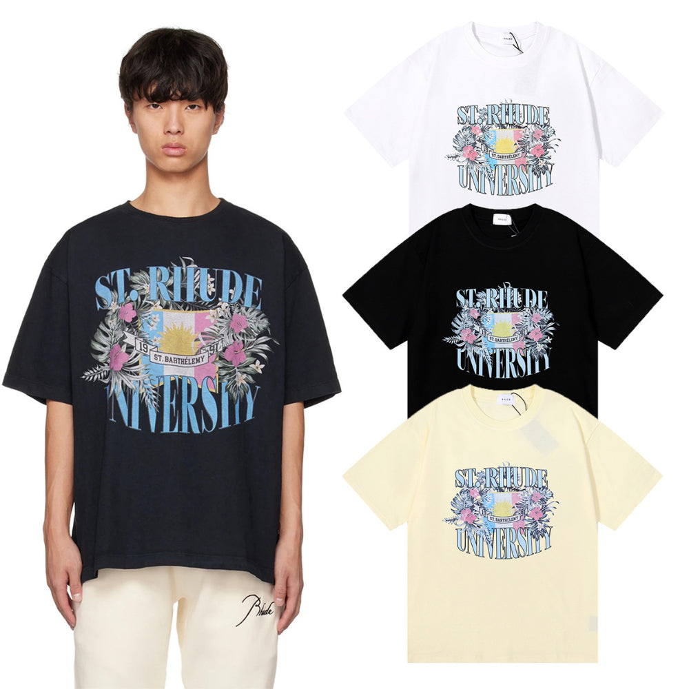 Rhude T Shirt Flag Floral Print Short Sleeve T-Shirt