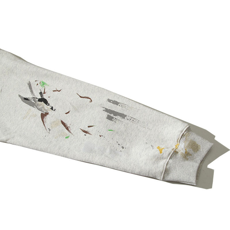 Kanye West Sunday Service Hoodie Hand-Painted Splash-Ink Destruction Distressed Terry Hooded Sweater Fog