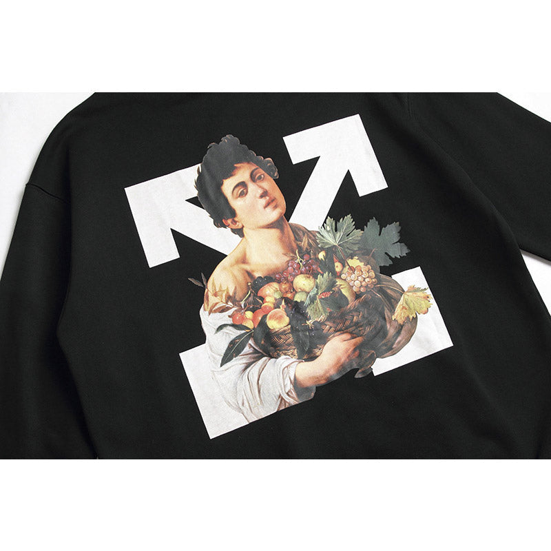 Off White Hoodie Anime Print Casual Hooded Sweater Plus Size Loose