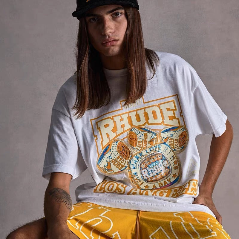 Rhude T Shirt Micro Label Champion Ring Printed Short Sleeve T-Shirt