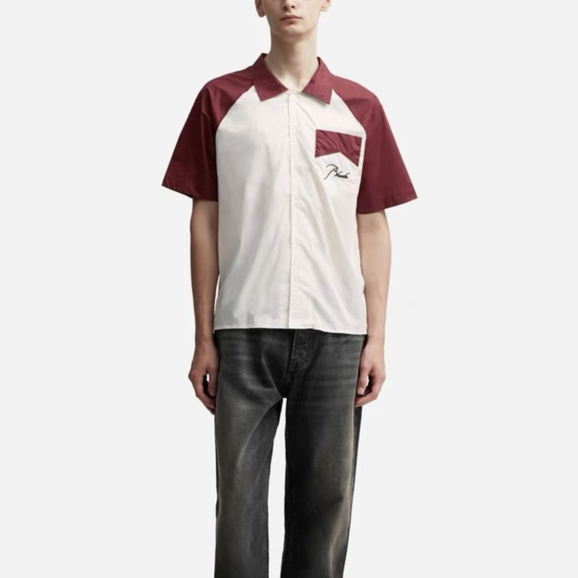 Rhude T Shirt Pocket Letter Embroidery Color Matching Short Sleeve Shirt