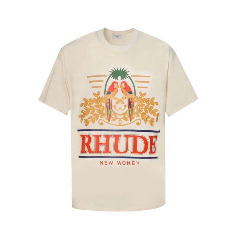Rhude T Shirt Parrot Wheat Ear Letter Print Short Sleeve T-Shirt