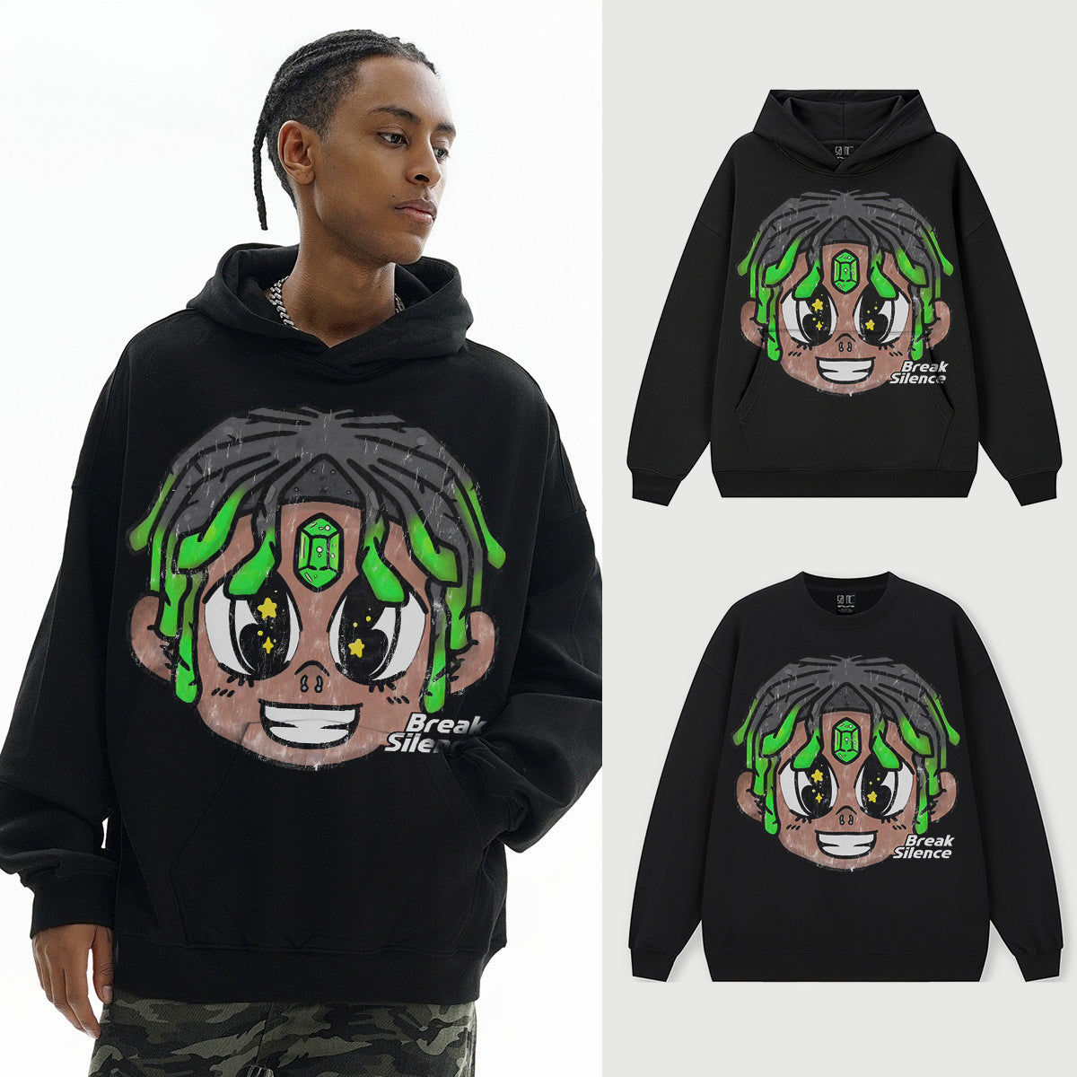 Vintage Hoodie Kids Street Vintage Hooded Sweater Print Crew Neck