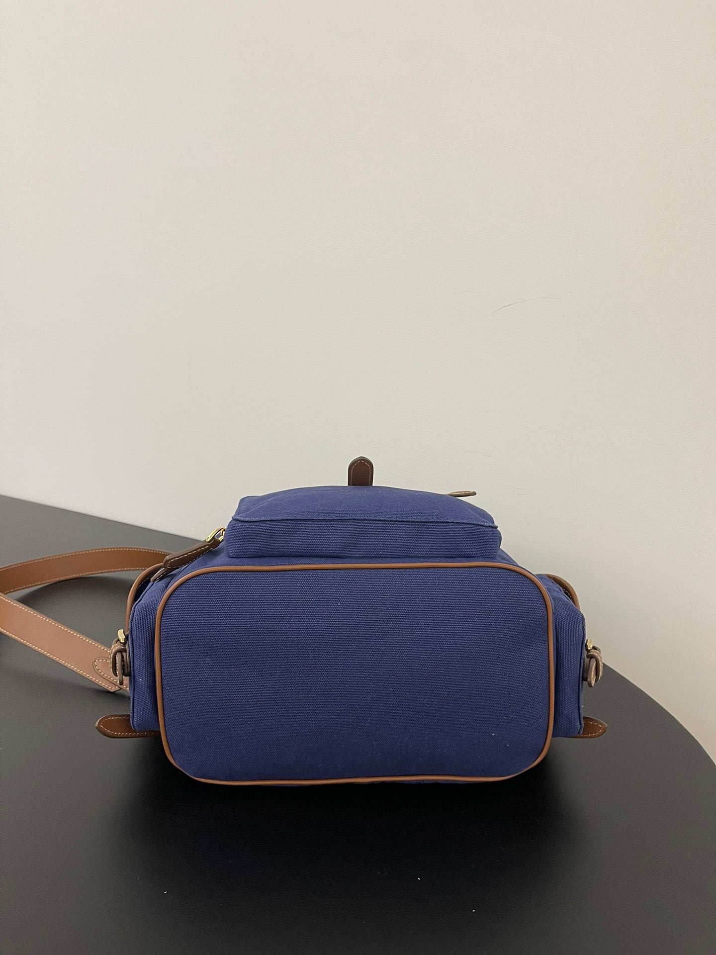 ＭＩ ＭＵ CANVAS AND LEATHER BACKPACK CORNFLOWER BLUE/BRANDY