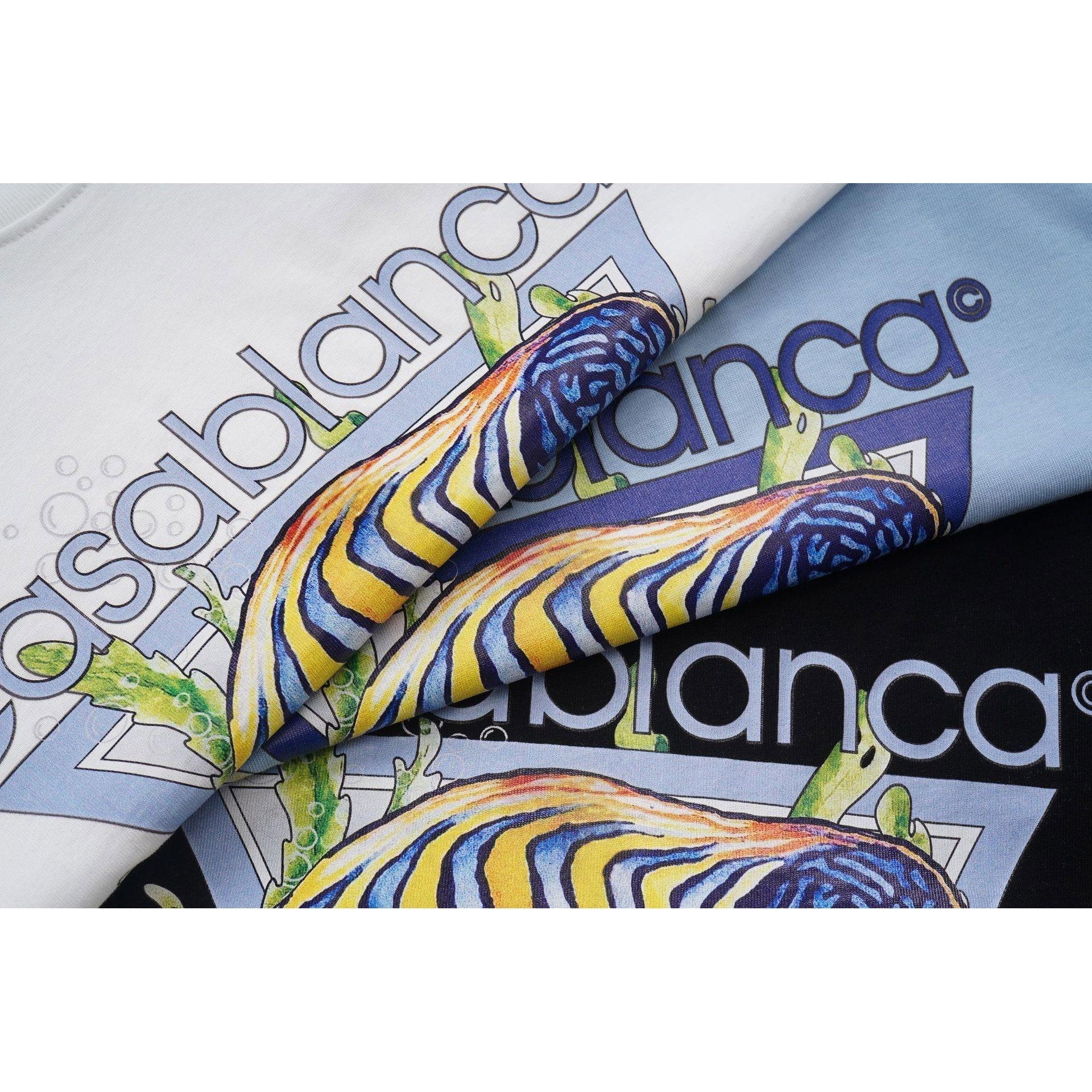 Casablanca T Shirts Ocean Fish Crew Neck Loose Tee