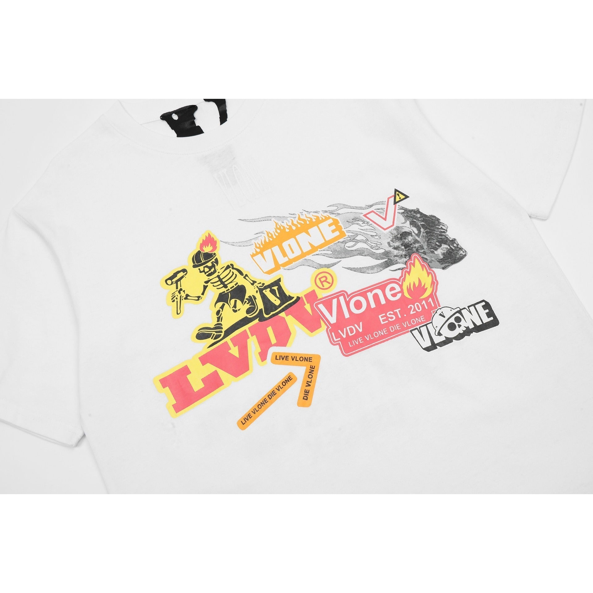 Vlone T Shirt Spring Summer Cartoon Pattern Letter Crew Neck