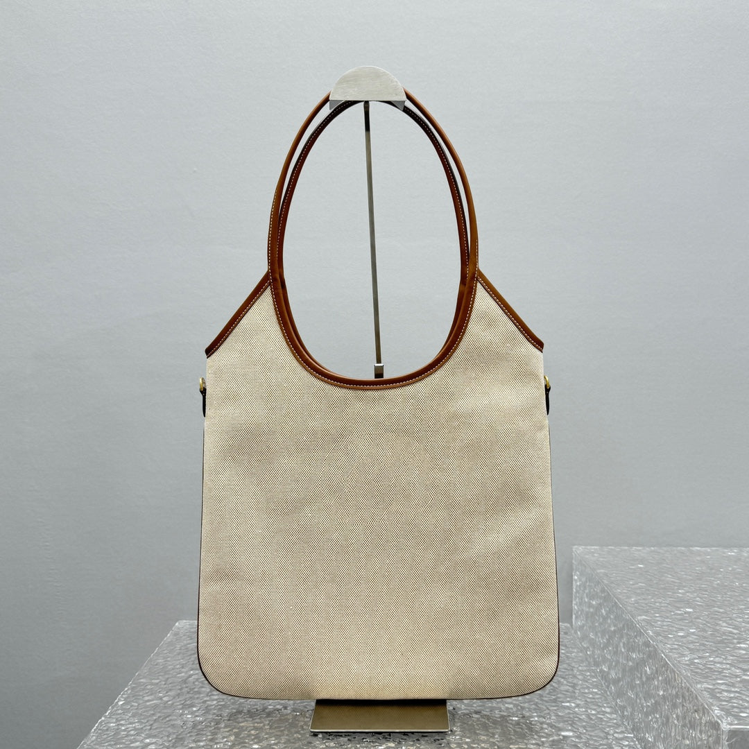 ＭＩ ＭＵ IVY CANVAS AND LEATHER TOTE BAG BEIGE/BRANDY