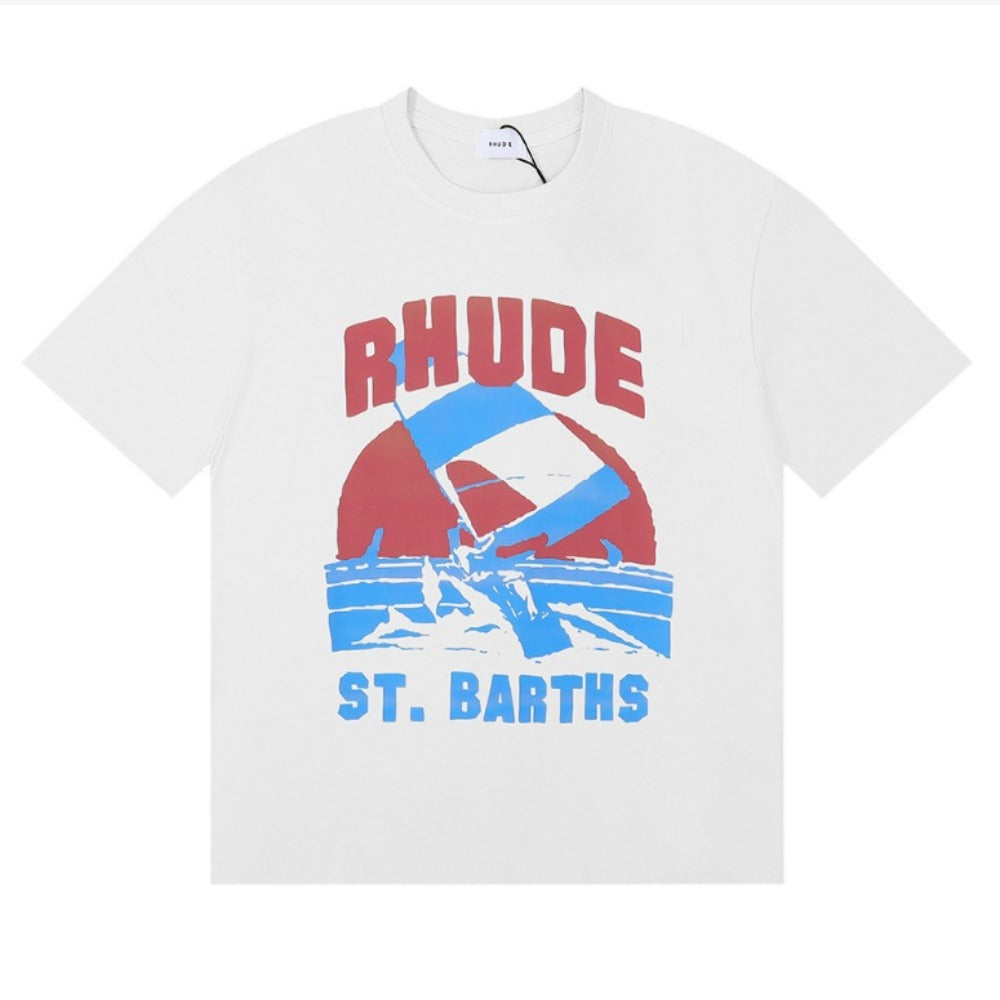 Rhude T Shirt Sailing Surfing Letter Print Short Sleeve T-Shirt