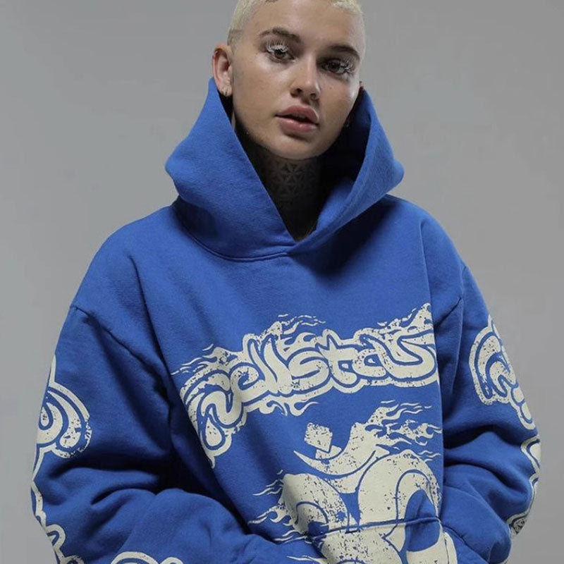 Hellstar Hoodie Vintage Distressed Graffiti Printing Casual Loose
