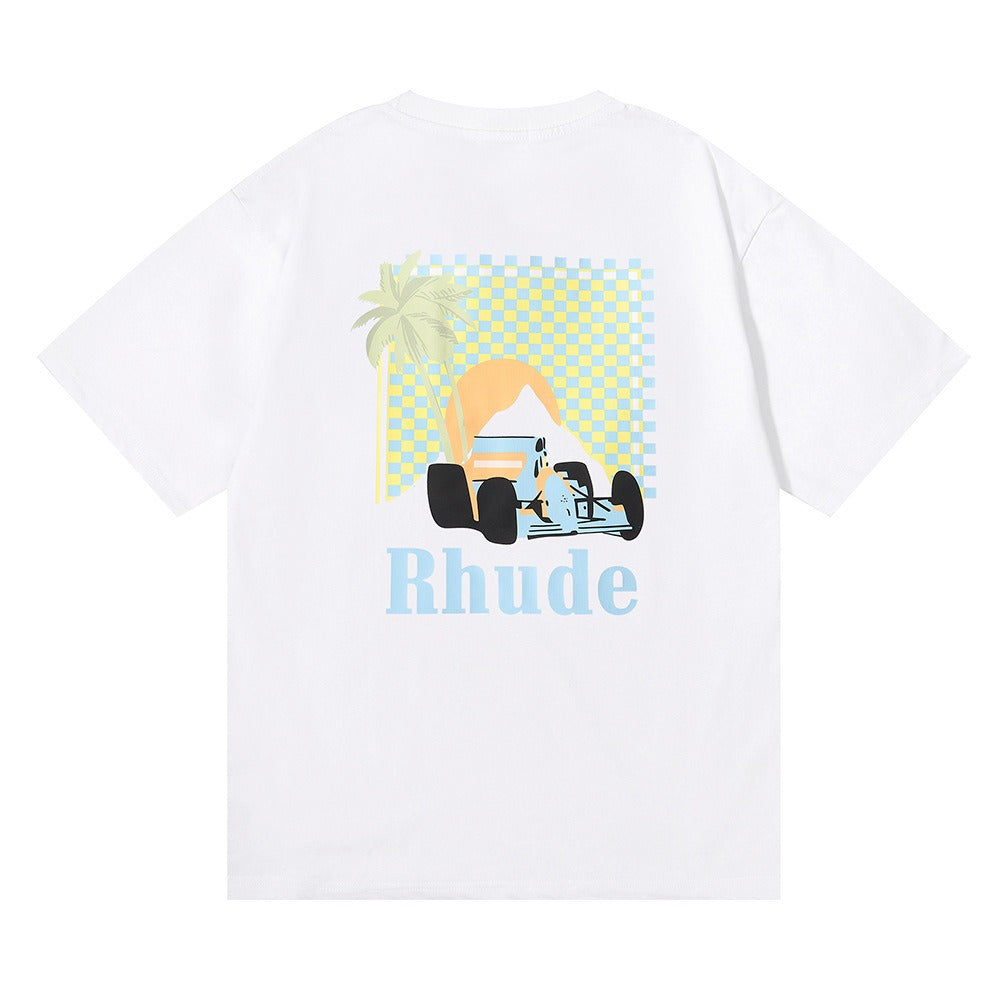 Rhude T Shirt Sunset Coconut Racing Printed Short Sleeve T-Shirt