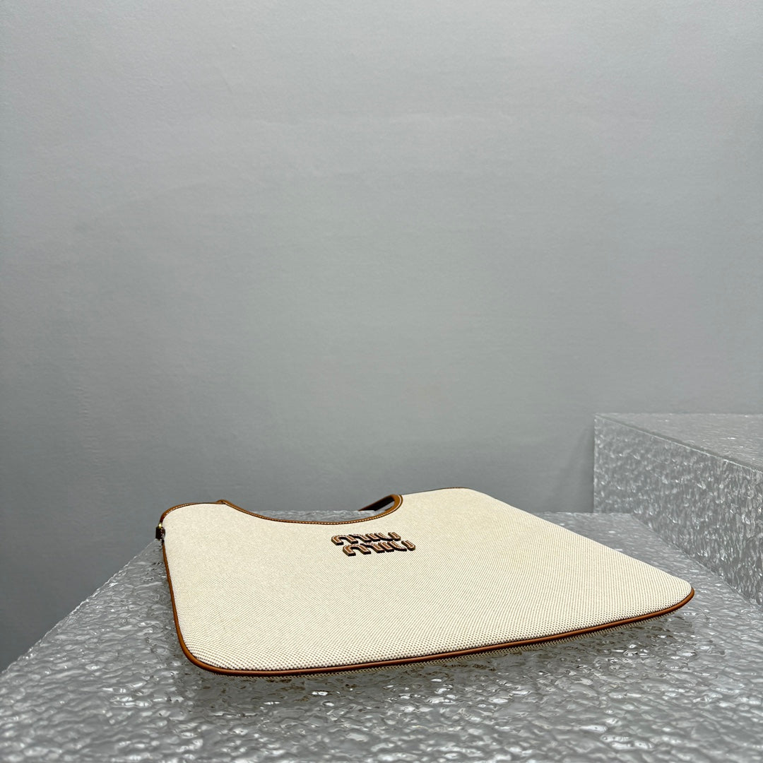 ＭＩ ＭＵ IVY CANVAS AND LEATHER TOTE BAG BEIGE/BRANDY