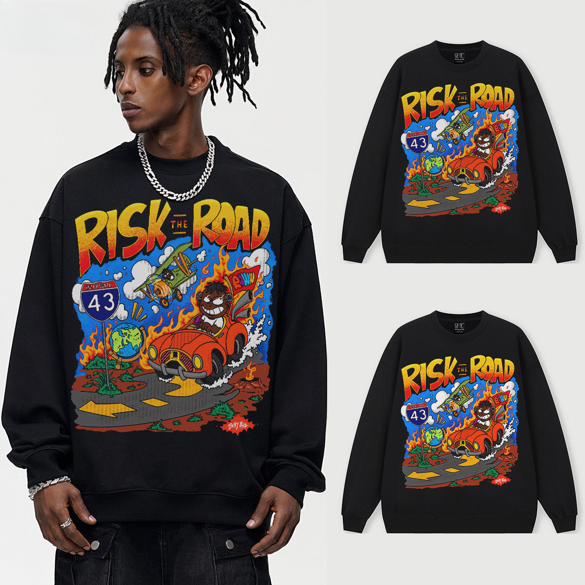 Vintage Hoodie American print crew neck hooded sweater