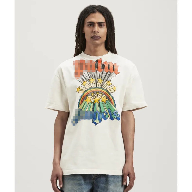 Palm Angels T Shirts Rainbow Star Letter Print Short Sleeve T-Shirt