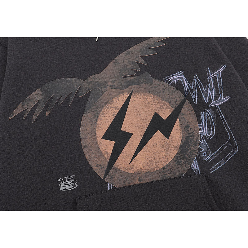 Kanye West Sunday Service Hoodie Vintage Flying Eagle Lightning Printing Plus Velvet Hoodie