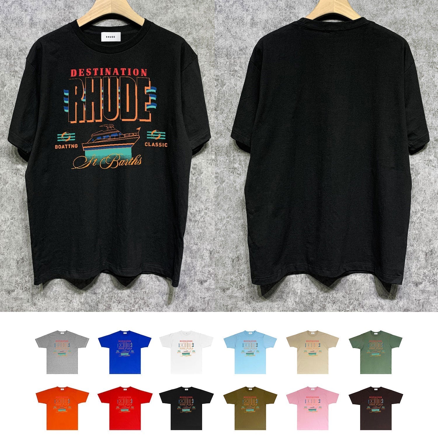 Rhude T Shirts Printed Trendy Pure Cotton