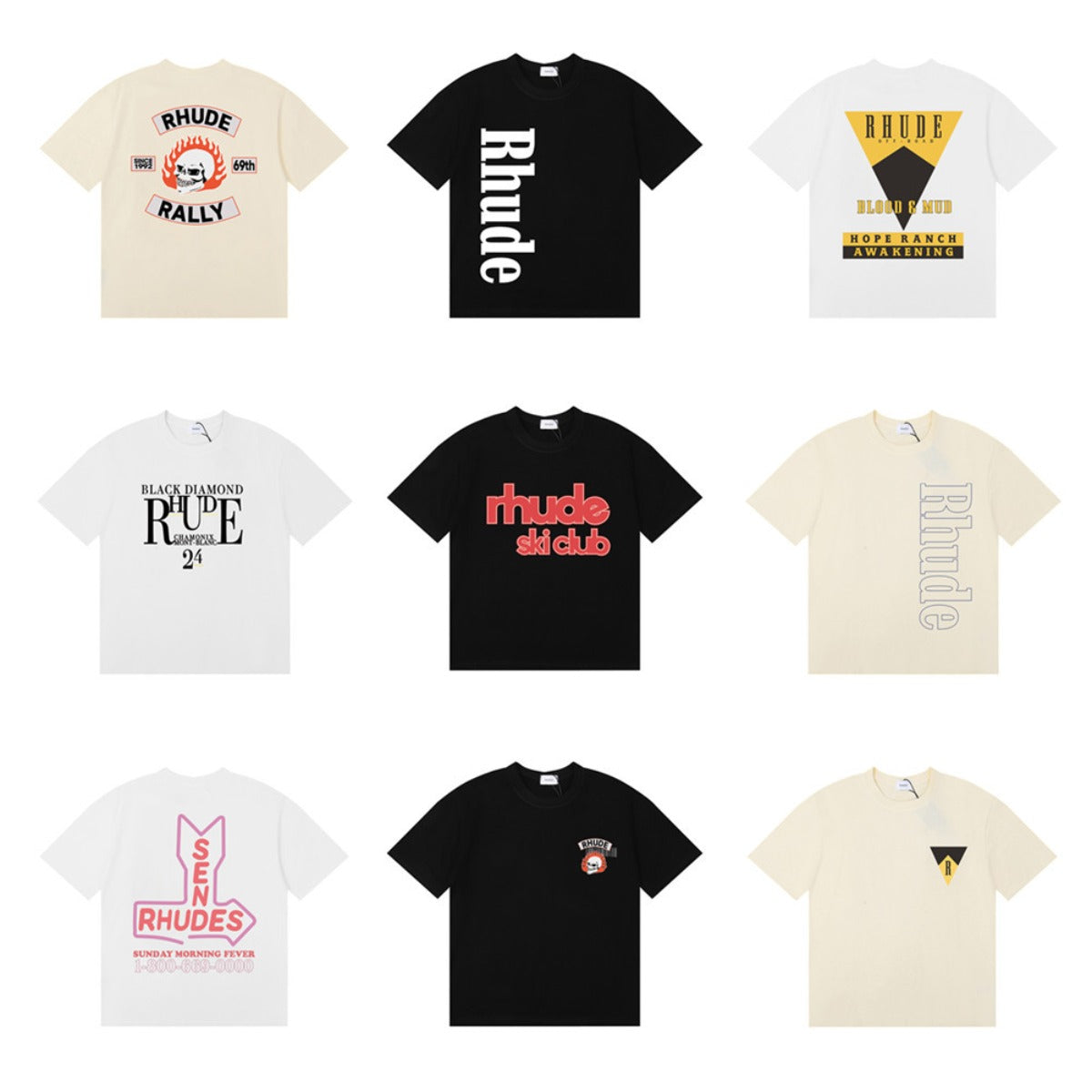 Rhude T Shirt Micro Label Letter Skull Print Short Sleeve T-Shirt