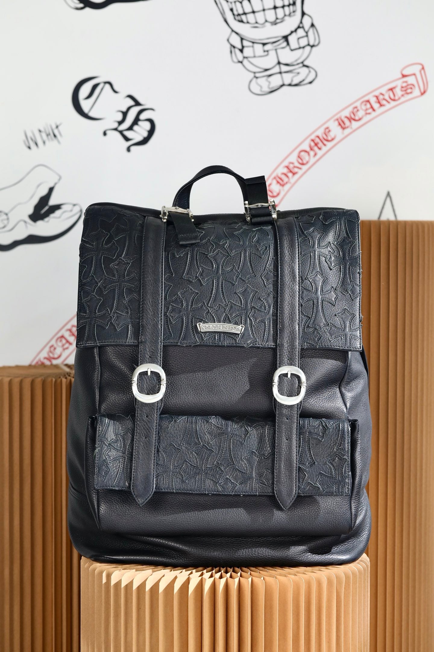 ＣＨＲＭ ＨＲＴＳ CEMETERY CROSS LEATHER BACKPACK BLACK