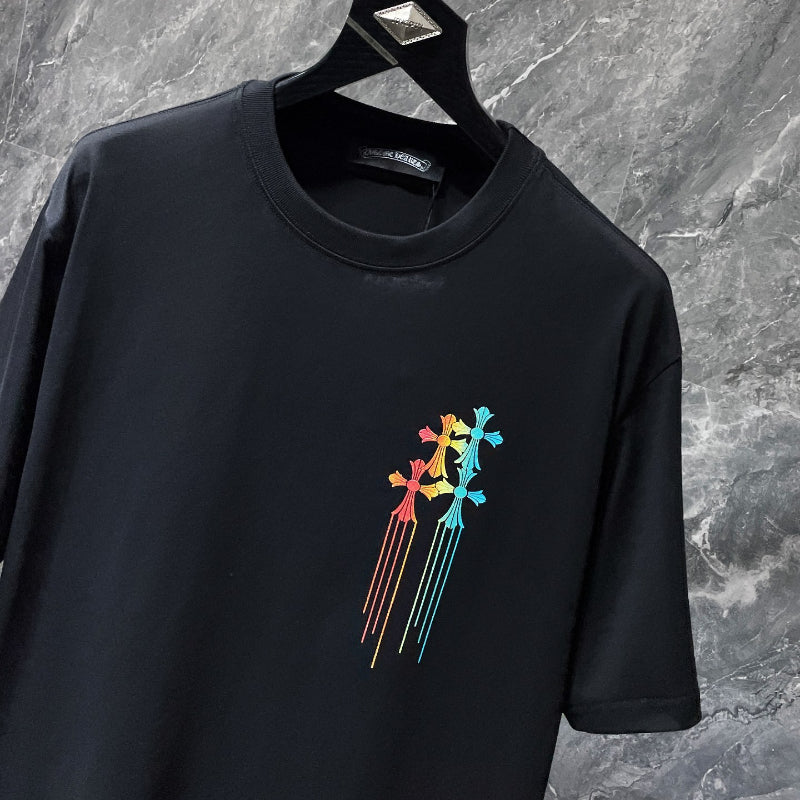 Chh Chrome Hearts T Shirts Color Ink Splashing Graffiti Sports Loose Short Sleeve T-Shirt