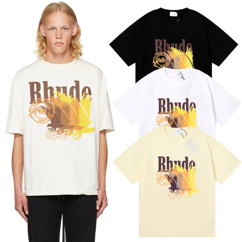 Rhude T Shirt gradual change color bird print short sleeve T-shirt