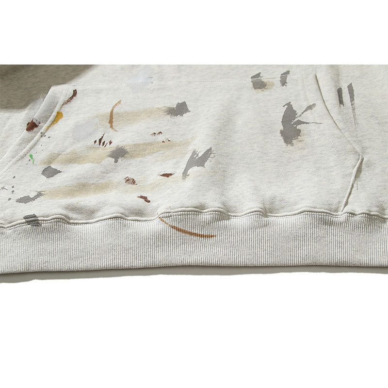 Kanye West Sunday Service Hoodie Hand-Painted Splash-Ink Destruction Distressed Terry Hooded Sweater Fog