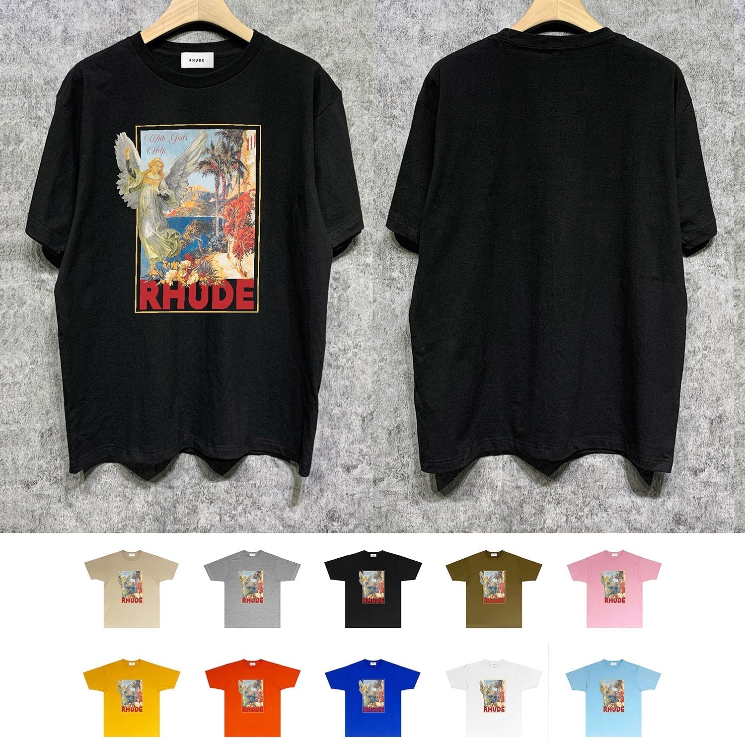 Rhude T Shirts Printed Trendy Pure Cotton