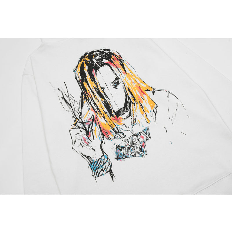 Kanye West Sunday Service Hoodie Autumn And Winter Avengers Vintage Trendy Painted Portrait