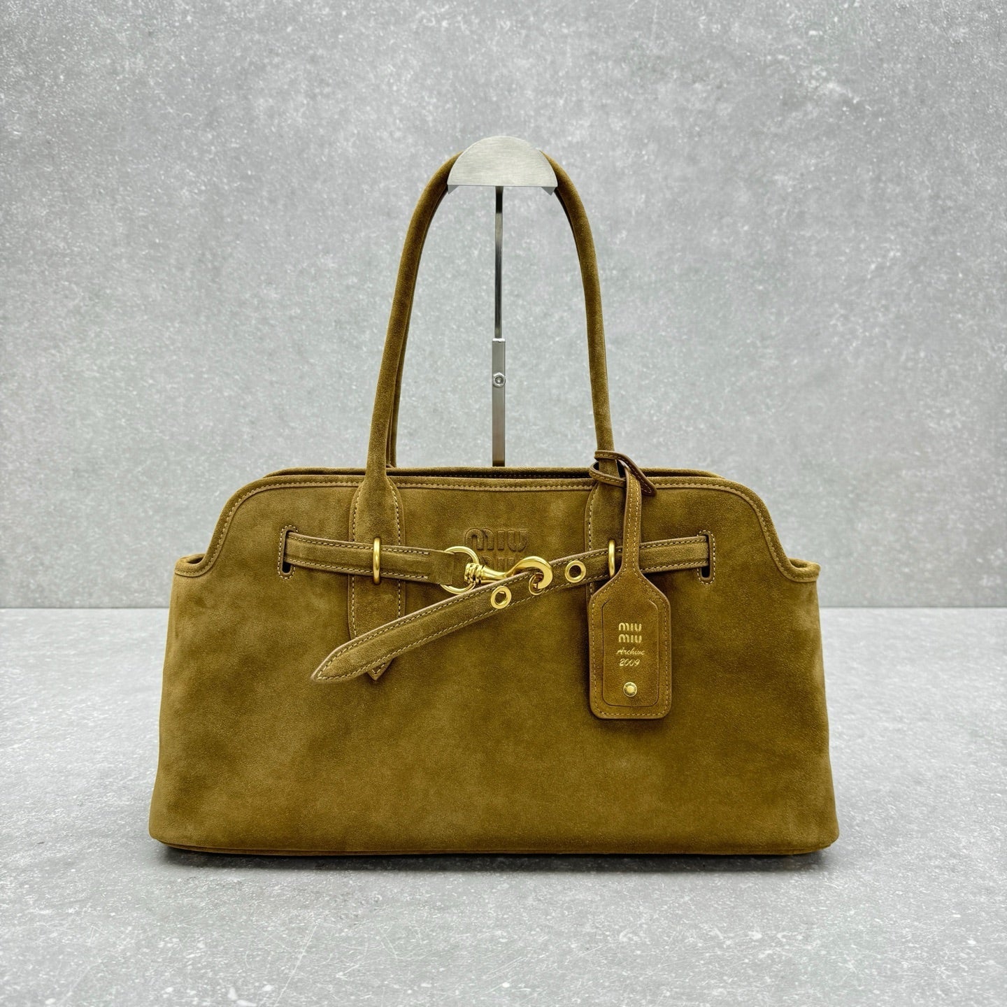 ＭＩ ＭＵ BOW DETAIL SUEDE HANDBAG OLIVE
