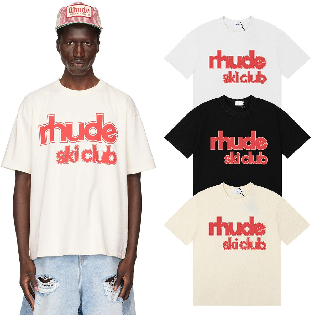 Rhude T Shirt Alphabet Coconut Racing Pattern Short Sleeve T-Shirt