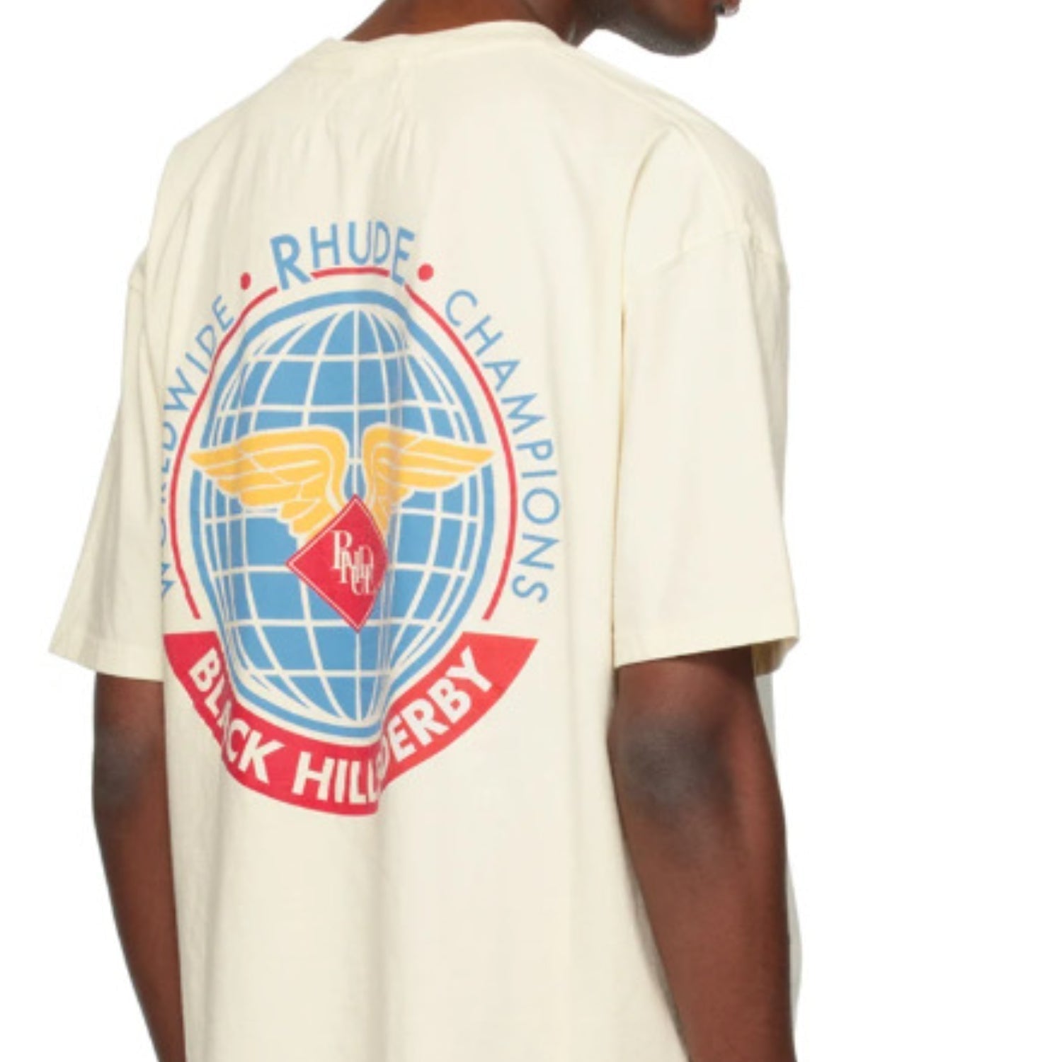 Rhude T Shirt Label Wings Alphabet Earth Print Short Sleeve T-Shirt