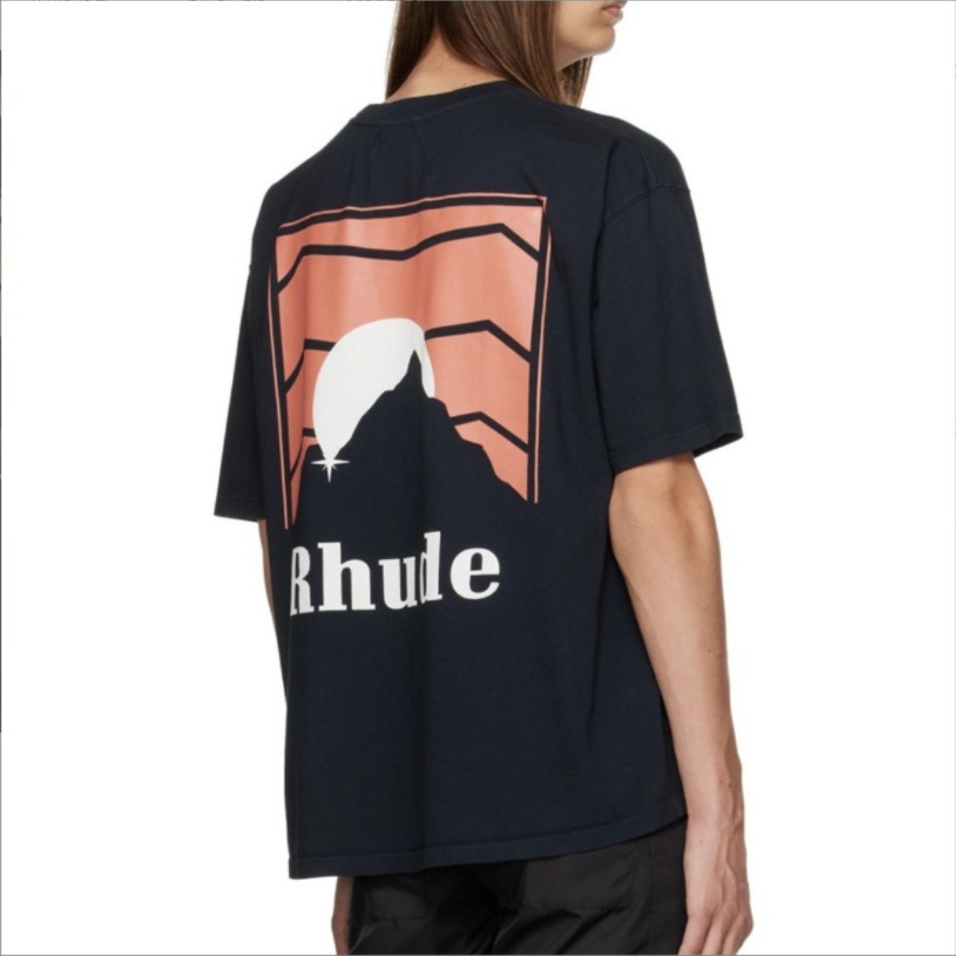 Rhude T Shirt Striped Sunset Snow Mountain Print Short Sleeve T-Shirt