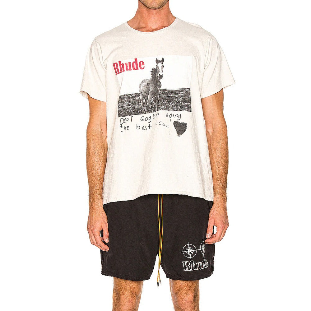 Rhude T Shirt Micro Label Alphabet Horse Print Short Sleeve T-Shirt