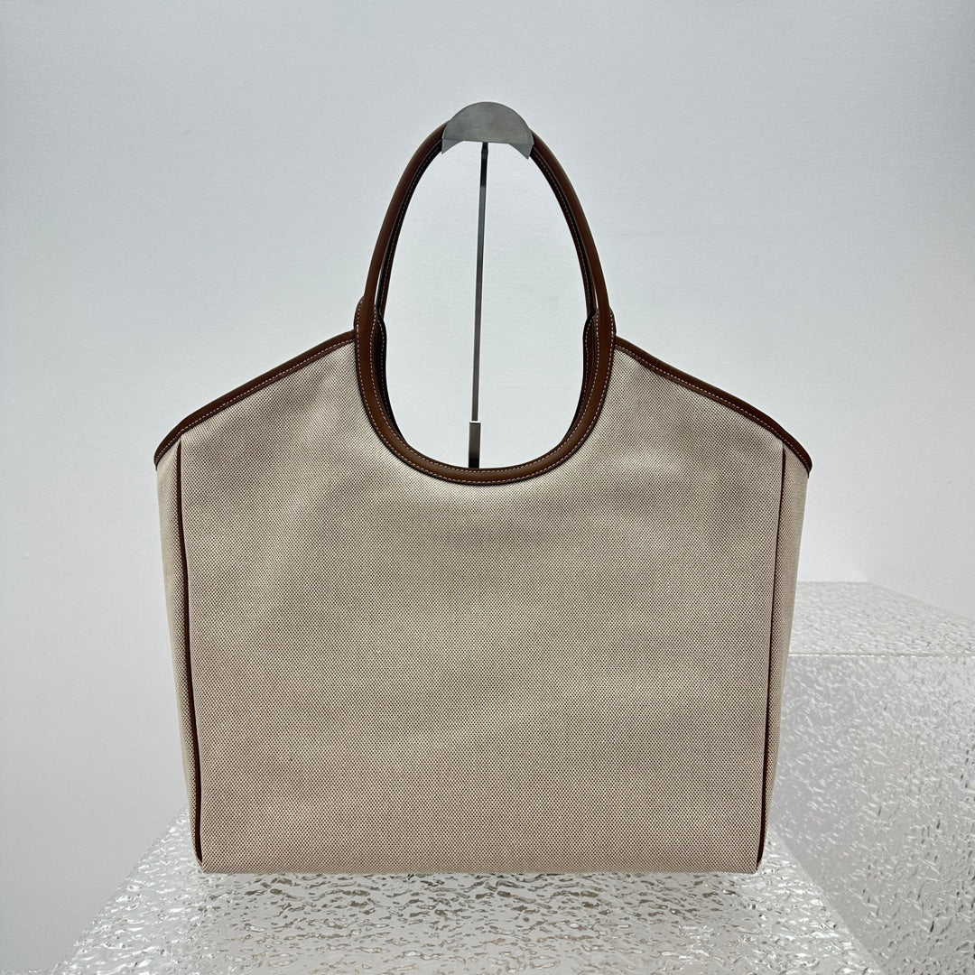 ＭＩ ＭＵ  IVY CANVAS AND LEATHER TOTE BAG BEIGE/BRANDY