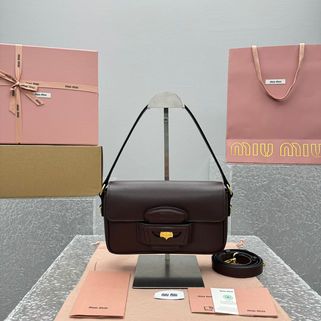 ＭＩ ＭＵ PENNY NAPPA LEATHER SHOULDER BAG BRIARWOOD