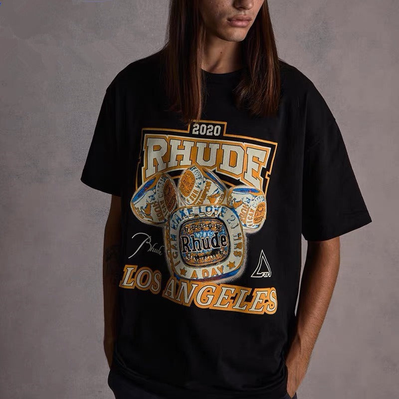 Rhude T Shirt Micro Label Champion Ring Printed Short Sleeve T-Shirt