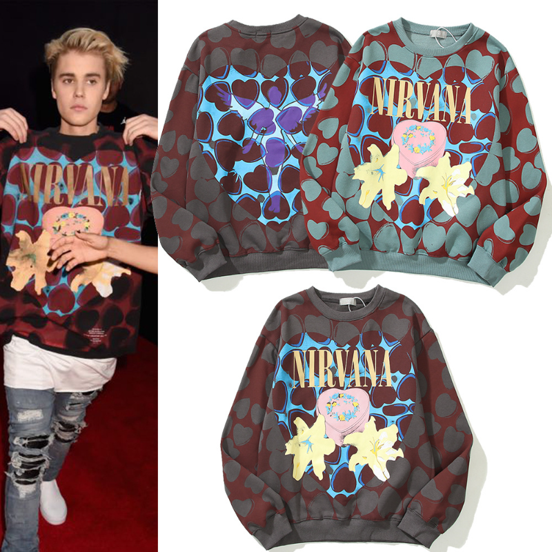 Nirvana Hoodie Justin Biber Hip Hop Angel Heart Printing Sweater