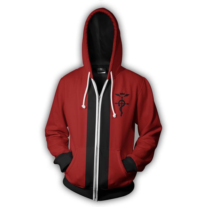 Anime Hoddies Fullmetal Alchemist Edward CS 3D Printed Full-Zip Cardigan Hoodie Coat
