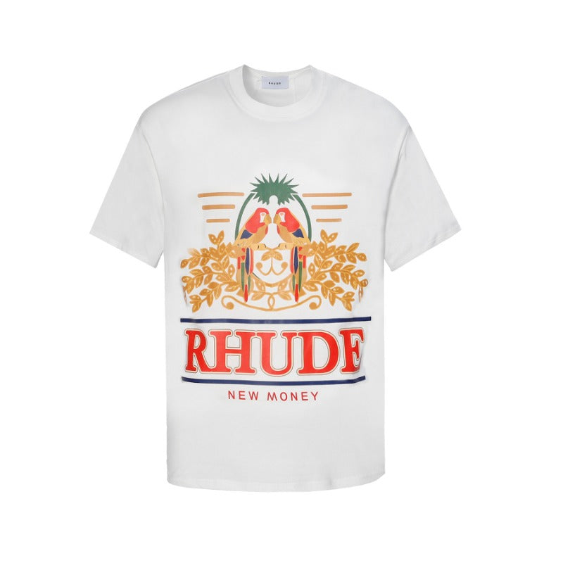 Rhude T Shirt Parrot Wheat Ear Letter Print Short Sleeve T-Shirt