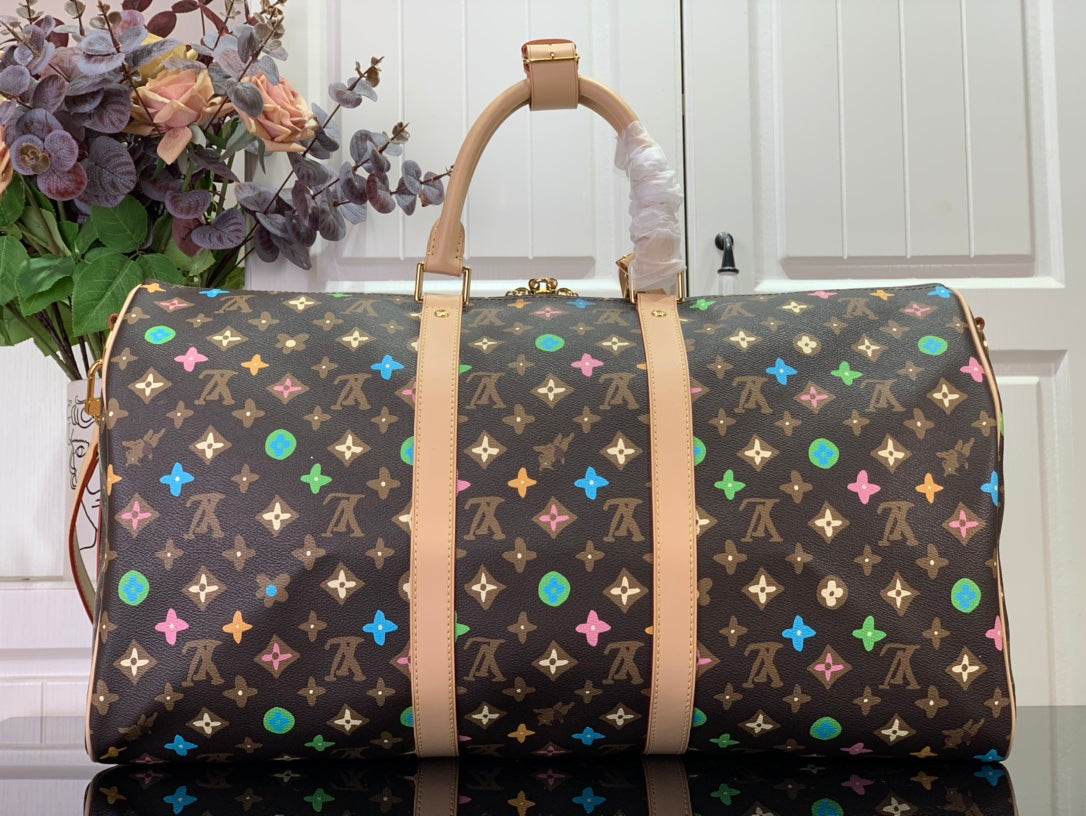 ＬＳ ＶＴＴＯＮ x YAYOI KUSAMA KEEPALL BANDOULIÈRE 45 BROWN