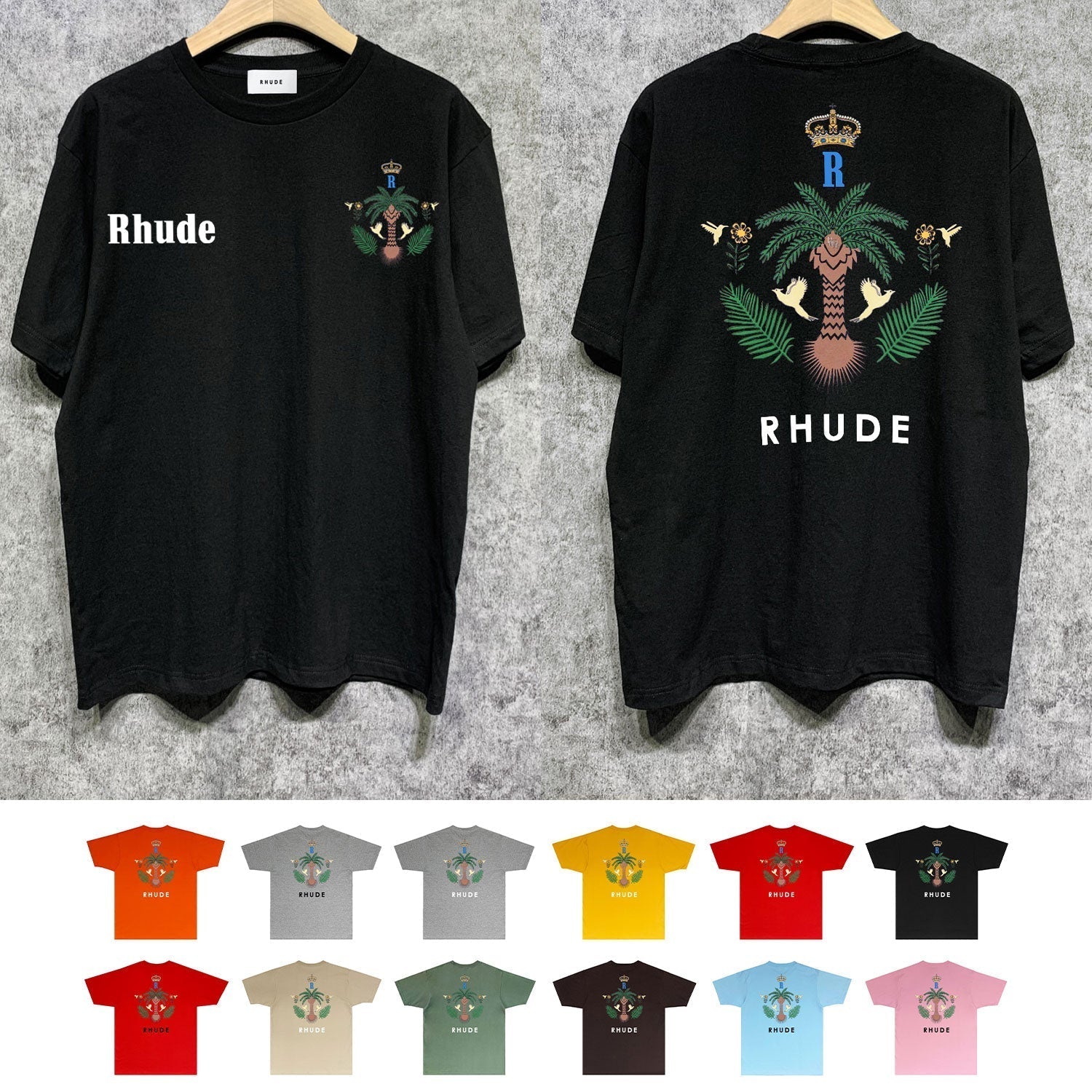 Rhude T Shirts Printed Trendy Pure Cotton
