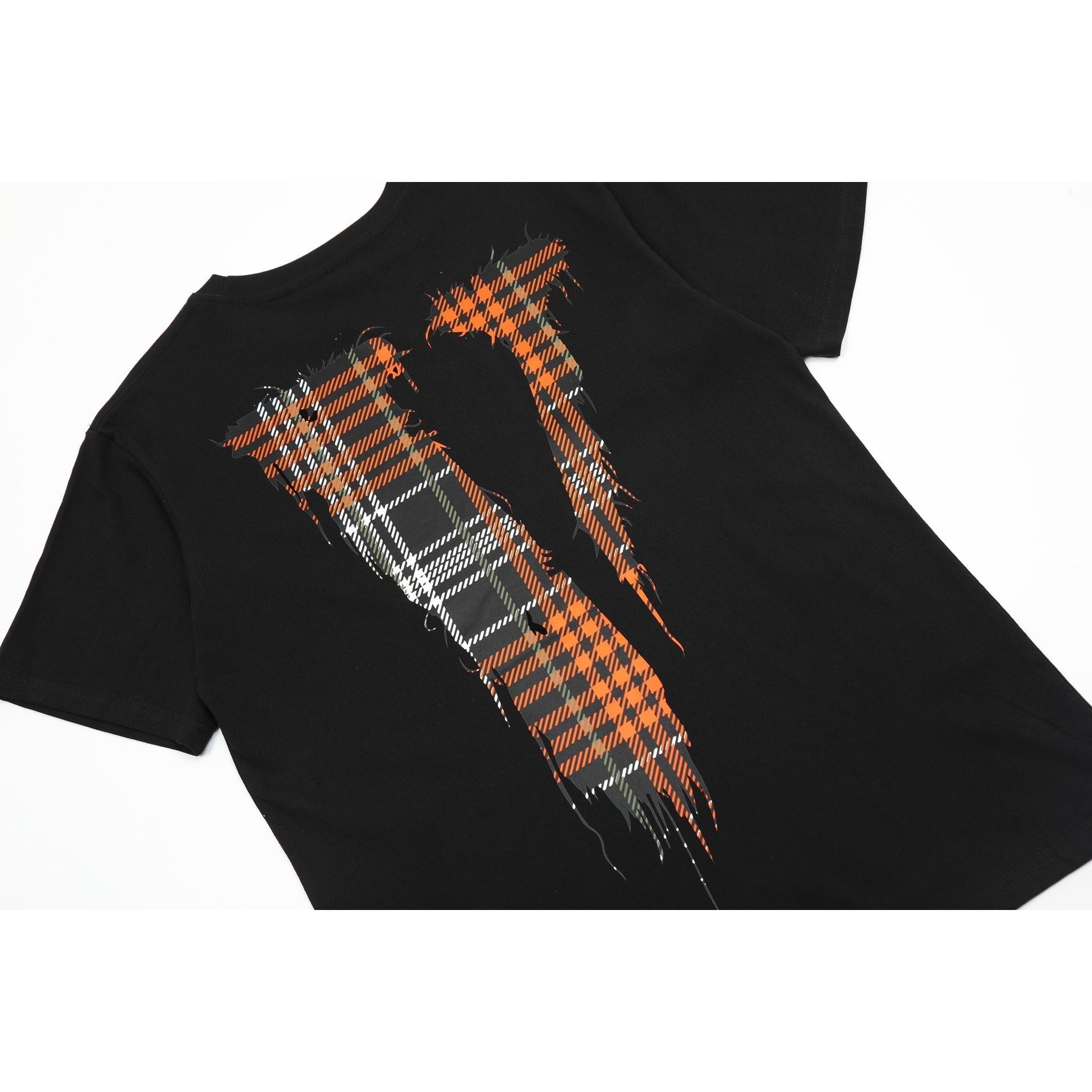 Vlone T Shirt Spring and Summer Plaid Big V Letter