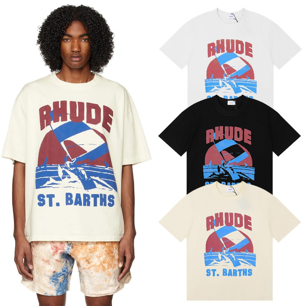 Rhude T Shirt Sailing Surfing Letter Print Short Sleeve T-Shirt