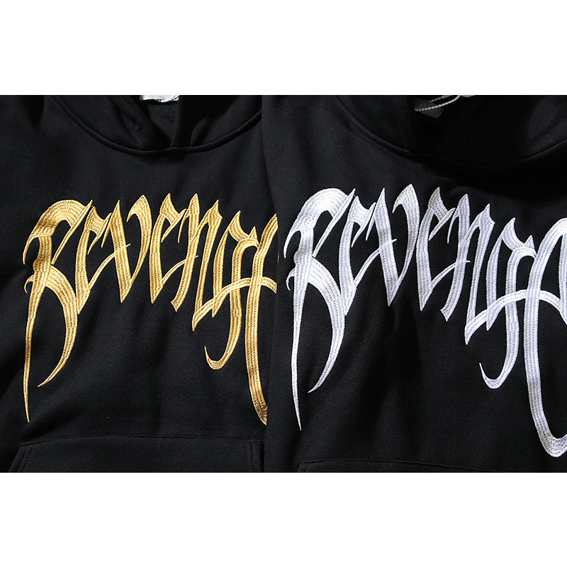 Revenge Hoodie Black Gold Embroidered Loose-Fitting Hoodie Sweater Couple