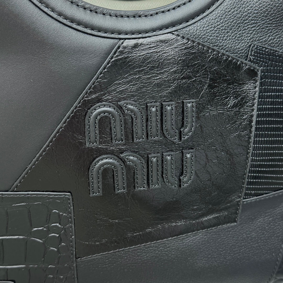 ＭＩ ＭＵ  IVY LEATHER PATCHWORK BAG BLACK