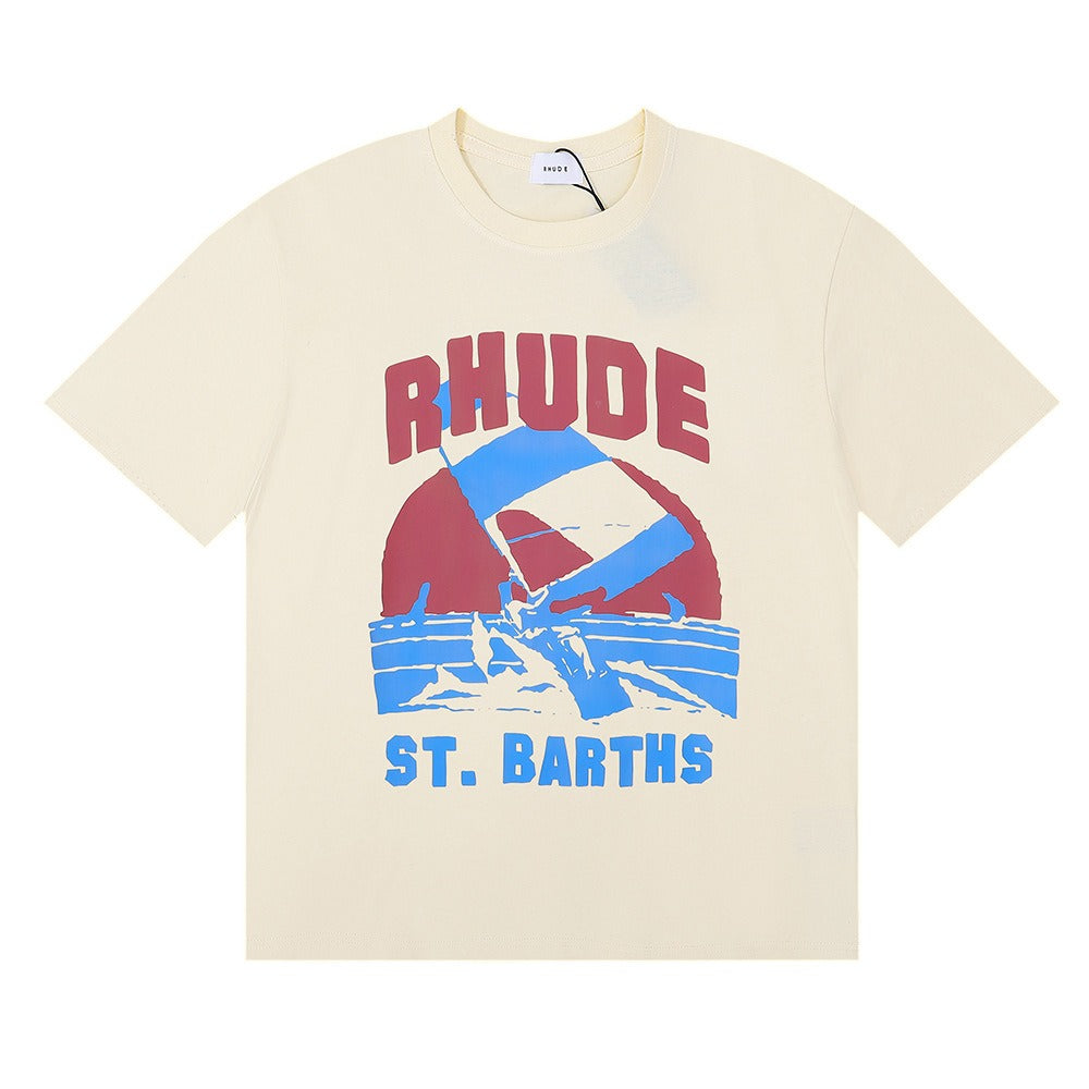 Rhude T Shirt Sailing Surfing Letter Print Short Sleeve T-Shirt