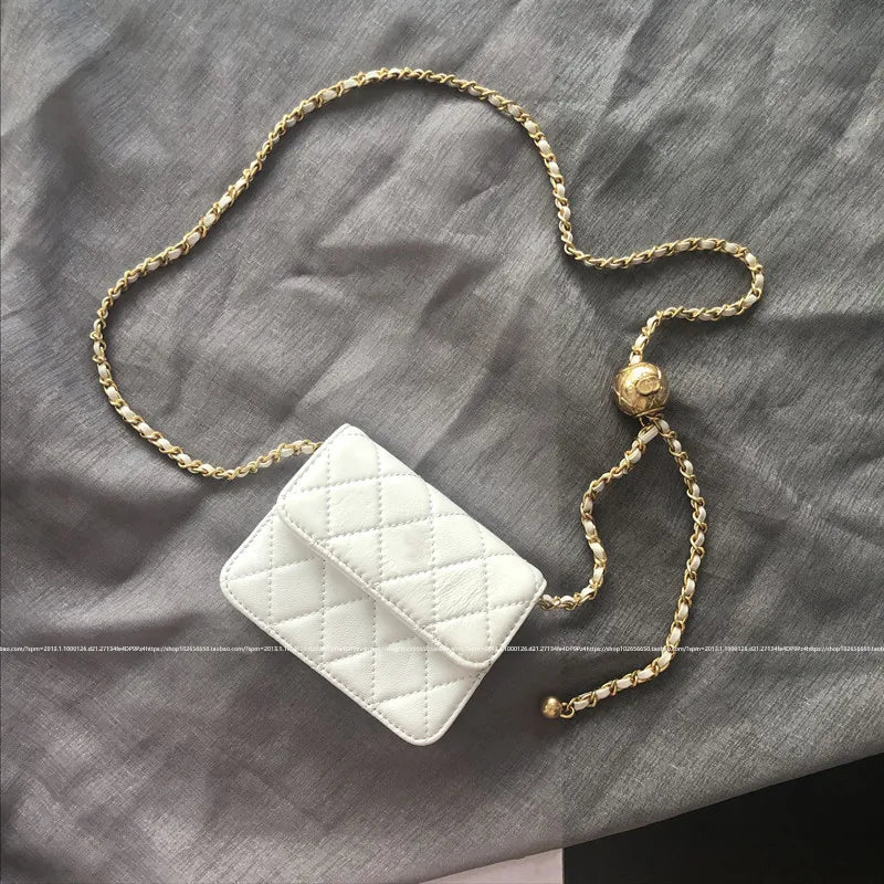 Trendy Diamond Lattice Mini Beaded Chain Handbag
