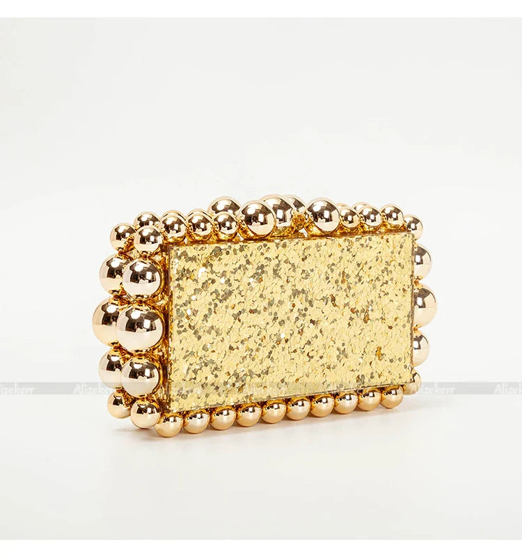 Clear Acrylic Wedding Clutch with Gold Beads